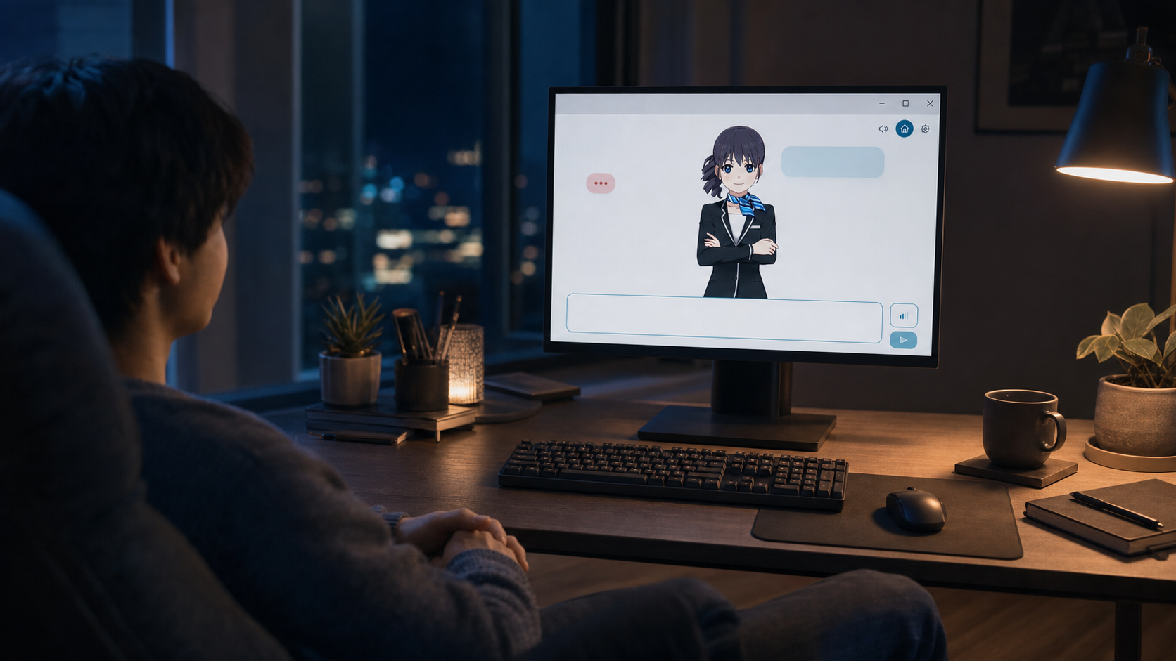 操作はユーザーの手元に残ることを表現したデスクの情景